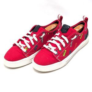 Marvel x TOMS Travel Lite Low AOP Superhero Logo Red Sneakers Womens Size 7.5